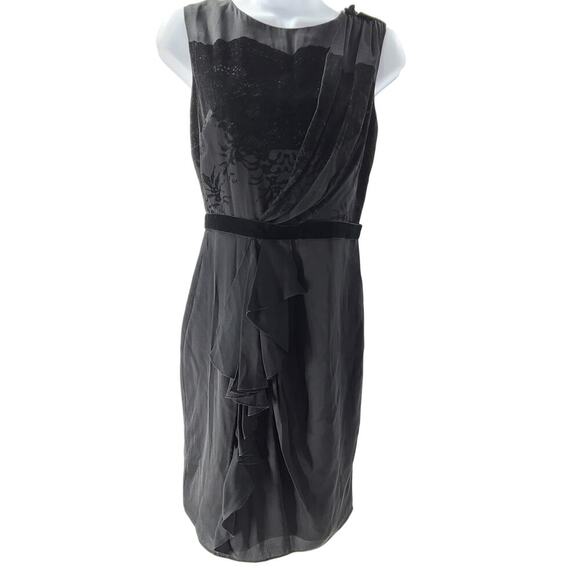 Elie Tahari Velvet burnout lace pattern black Whimsigoth Sheath Ruffle Dress - Picture 1 of 5
